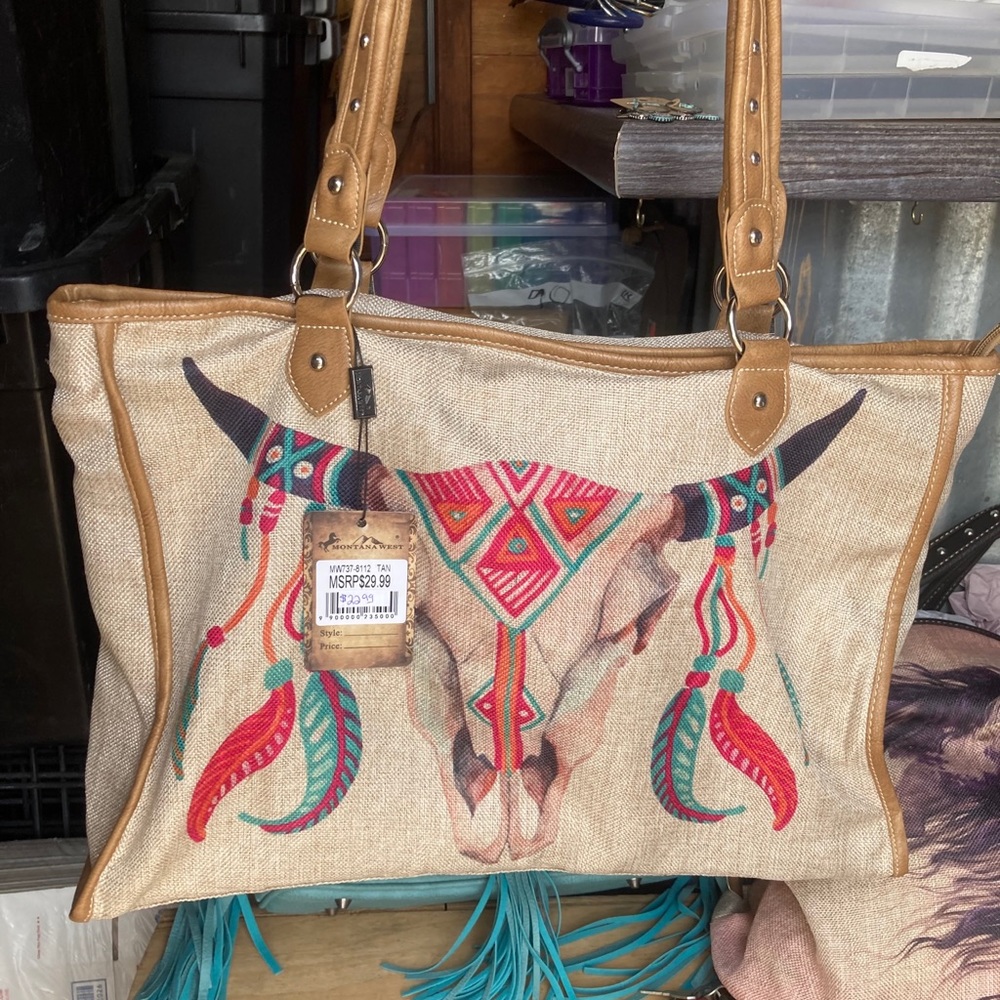 BoHo steer skull tote